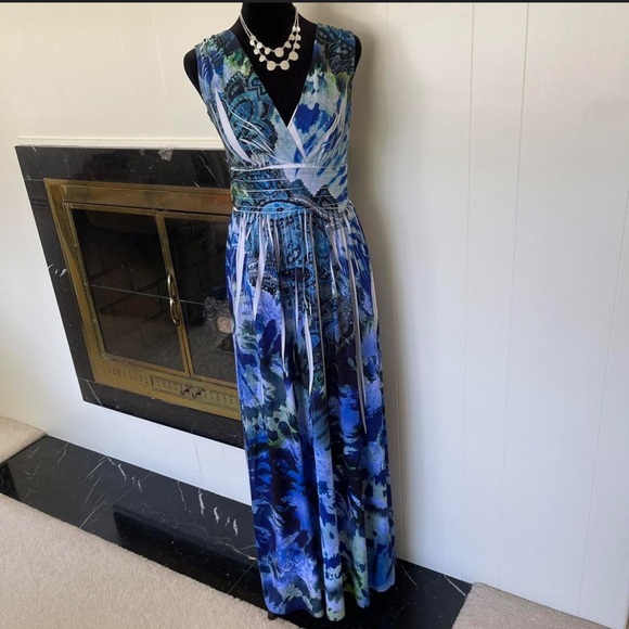 AB Studio Dresses & Skirts - NEW AB Studio Blue Green White Empire Waist Patterned Dress
